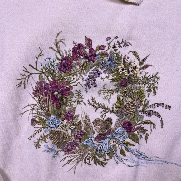 Northern Reflections Women's Cream Floral Bird Embroidered Collared Sweatshirt L - Picture 3 of 8